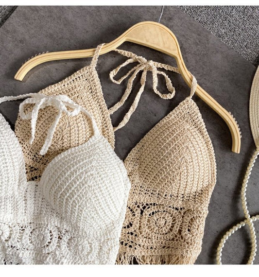 Braided Summer Strap Padded Fringe Top