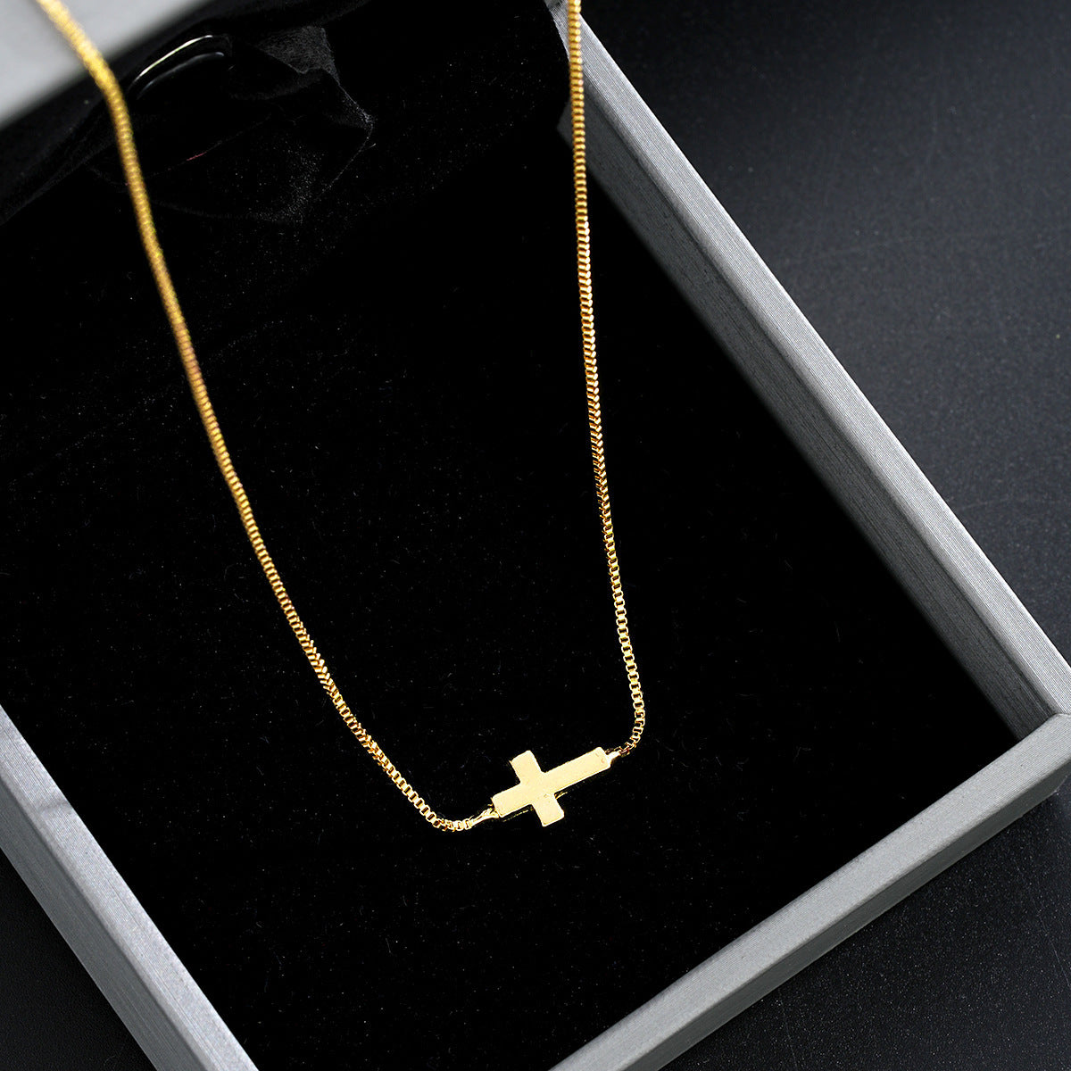 Popular Stainless Steel Cross Shelf Necklace Women's Adjustable
