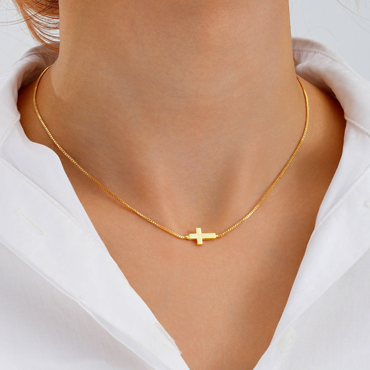 Popular Stainless Steel Cross Shelf Necklace Women's Adjustable