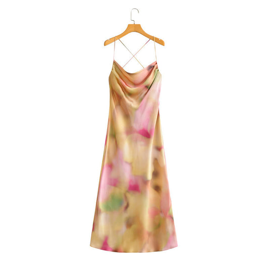 Fashion Simple Temperament Tie-dyed Sling Dress