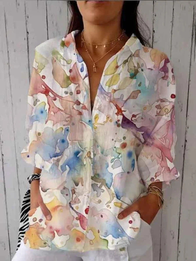 Women's Creative Fashion 3D Printing Lapel Casual Shirt