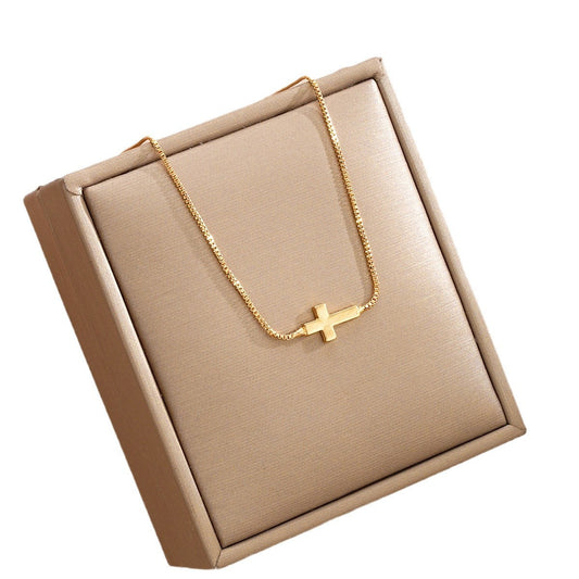 Popular Stainless Steel Cross Shelf Necklace Women's Adjustable