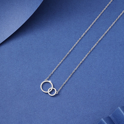 Women's Simple Design Asymmetrical Size Double Ring Clavicle Necklace Versatile