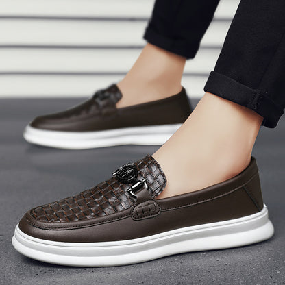 Fashion Retro Men's British Style Low-top Slip-on Small Leather Shoes