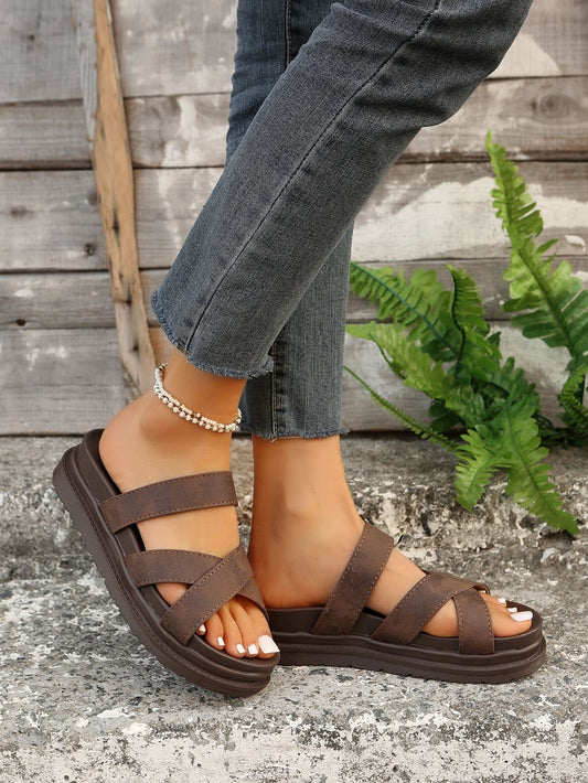 Platform Slippers Women's Cross Sandals