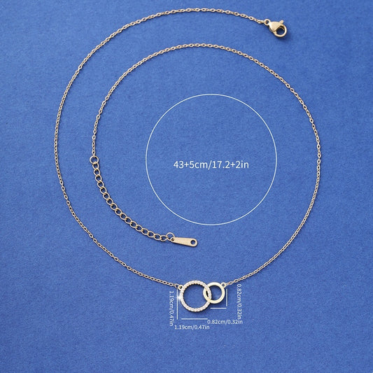 Women's Simple Design Asymmetrical Size Double Ring Clavicle Necklace Versatile